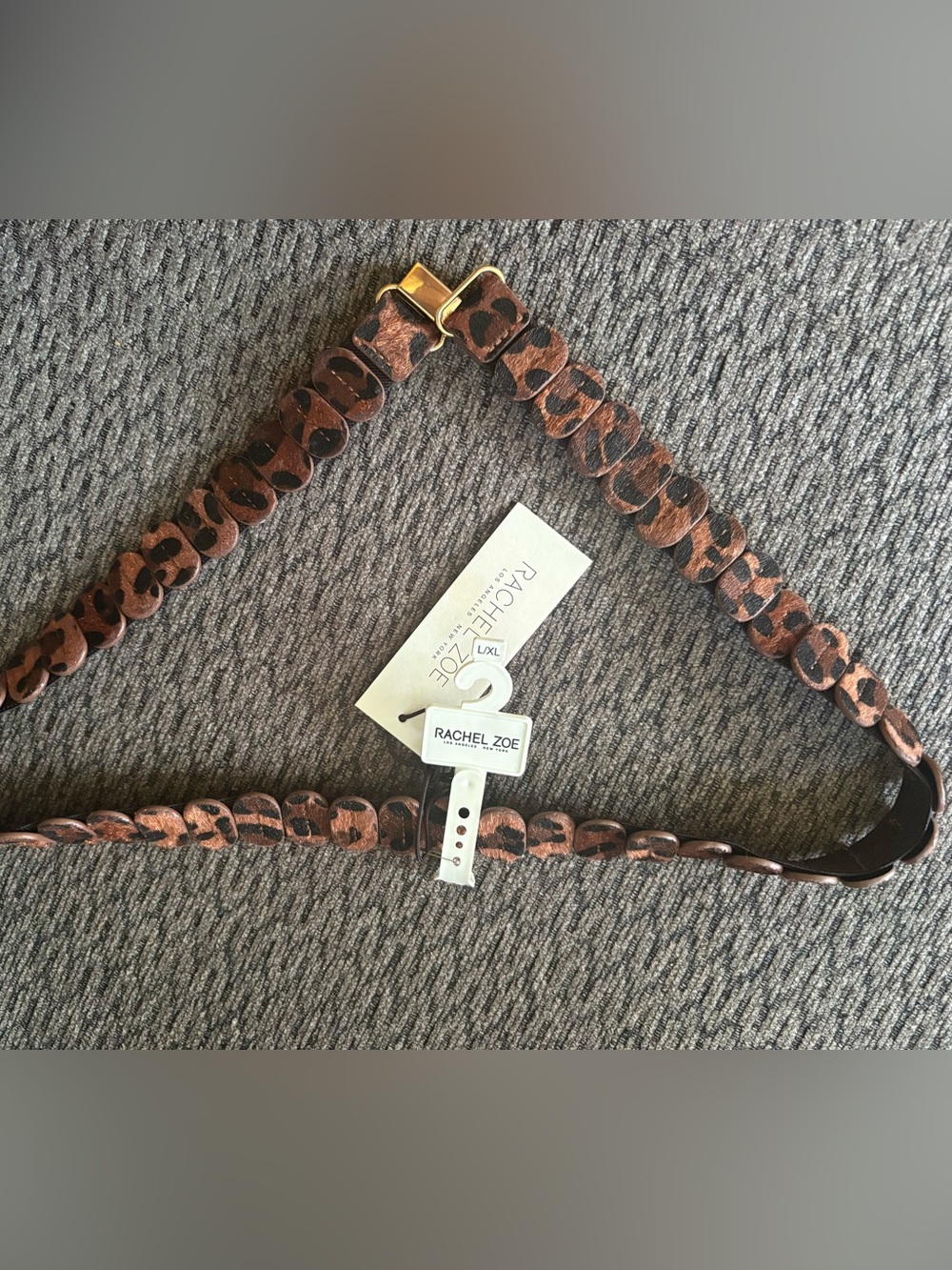 NWT Rachel Zoe Anthropologie Leopard Print Faux Calf Hair Stretch Belt L/XL - Picture 9 of 10